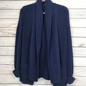J Crew Rib Front Knit Open Cardigan Blue Small